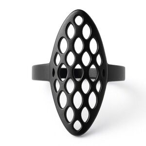 Black Stainless Steel Cutout Shield Ring - Geometric Statement Ring Womens